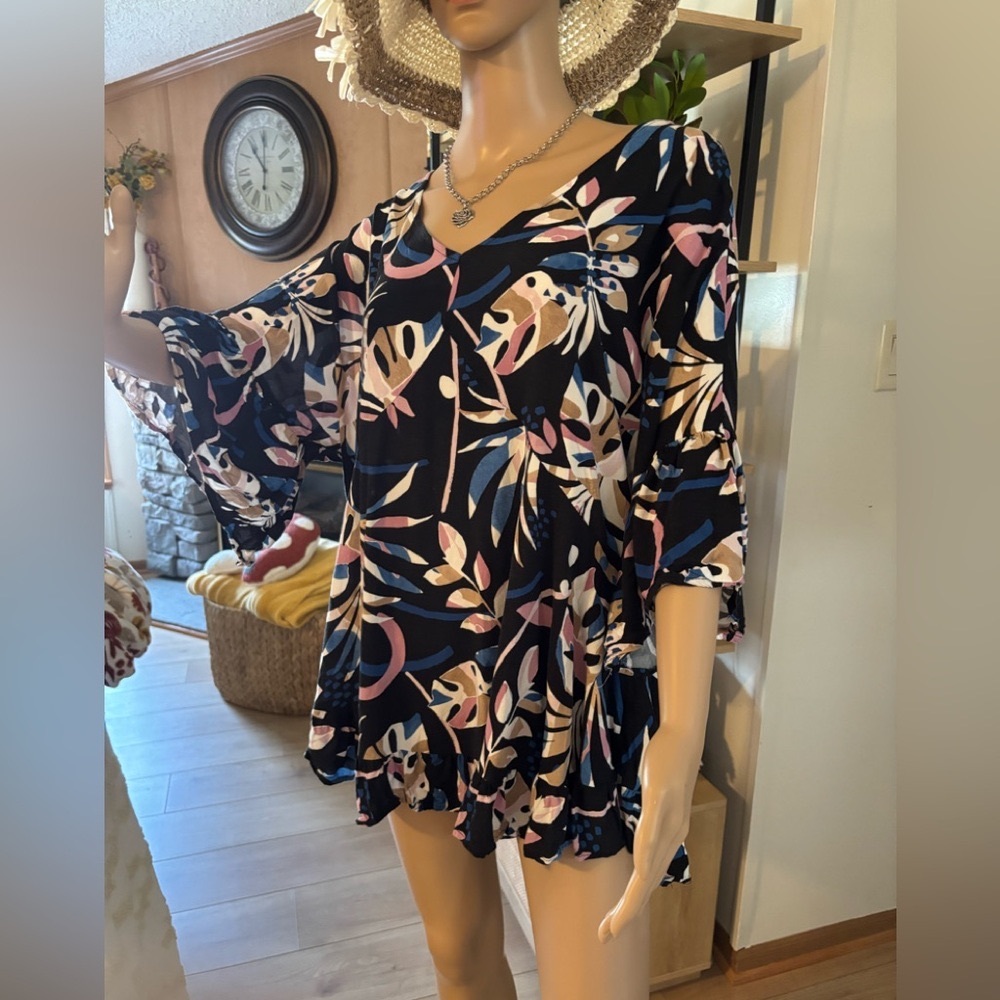 LORALETTE Blouse Top Shirt Viscose Floral Print high low 18 / 20 Womens Bell